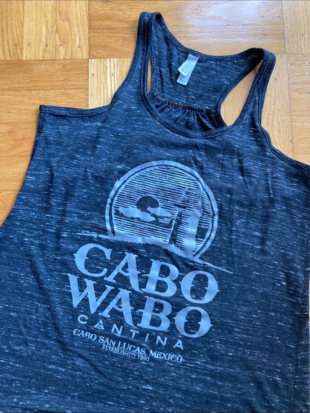 Cabo Wabo Cantina Sammy Hagar Bella Canvas Heather Gray Women's Racerback Tan